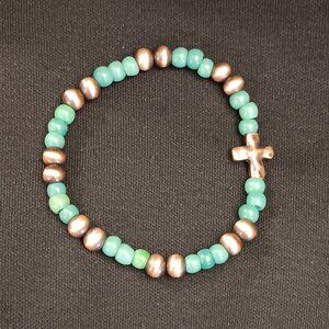 2 for $9 -Cute copper color beaded cross bracelet!